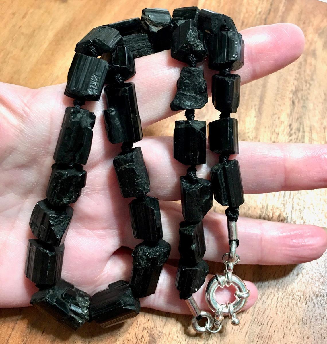 Black Tourmaline Nugget Necklace 5418